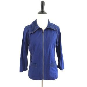 Chicos | Collar Mesh Jacket Size 0 Blue Zip Up 3/4 Sleeves Stretch